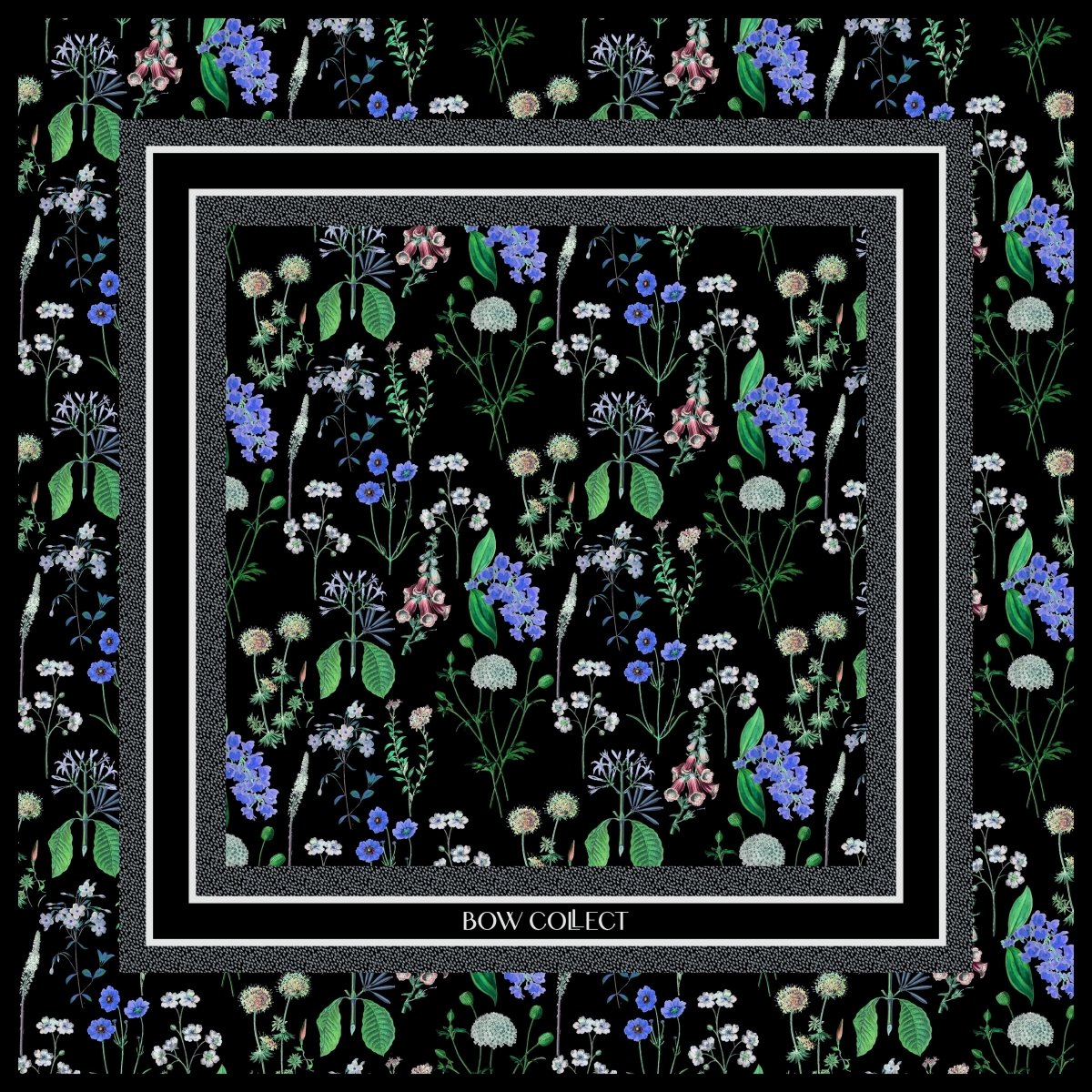 Floral Twill İpek Eşarp Siyah