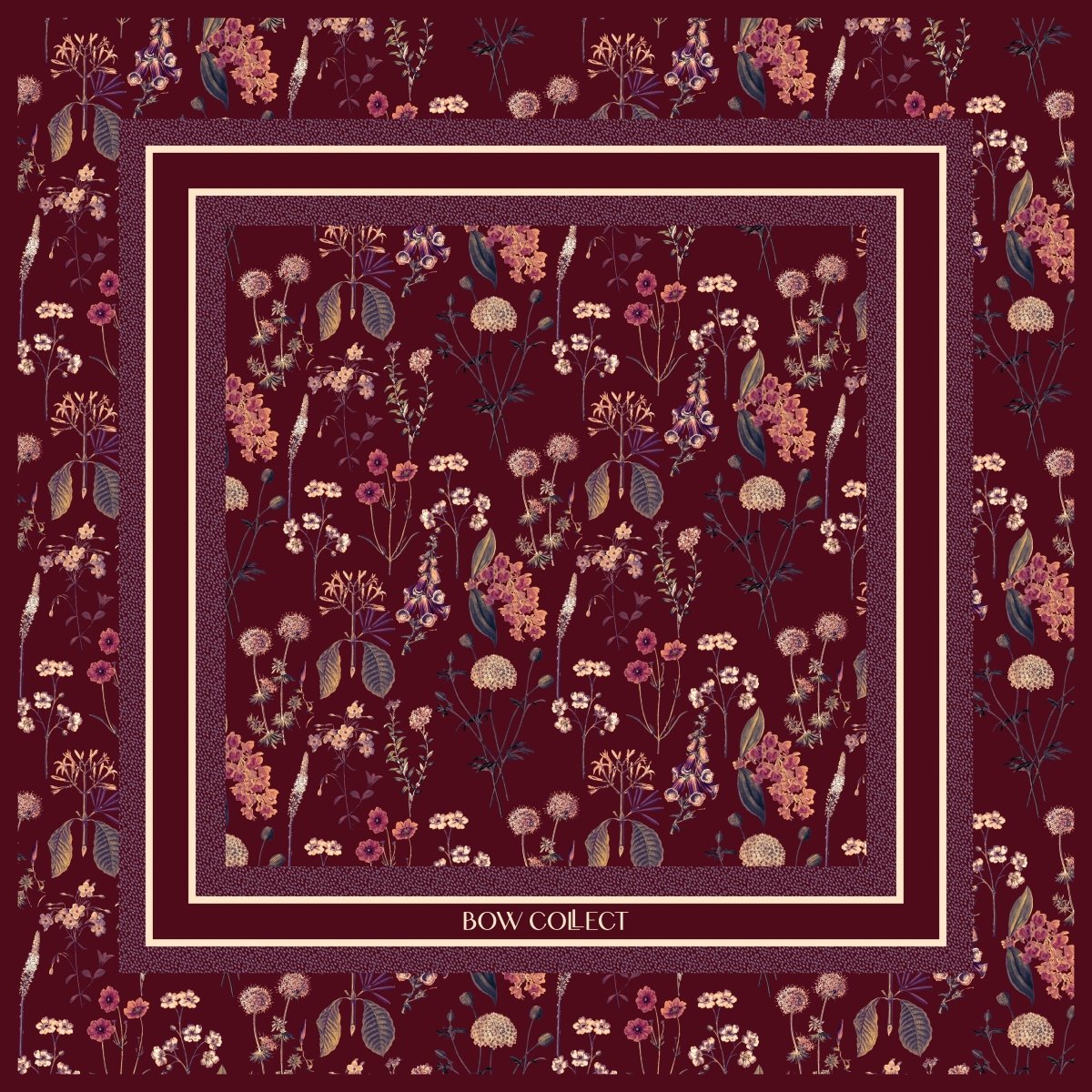 Floral Twill İpek Eşarp Bordo