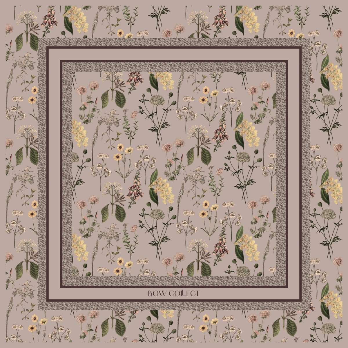 Floral Twill İpek Eşarp Bej