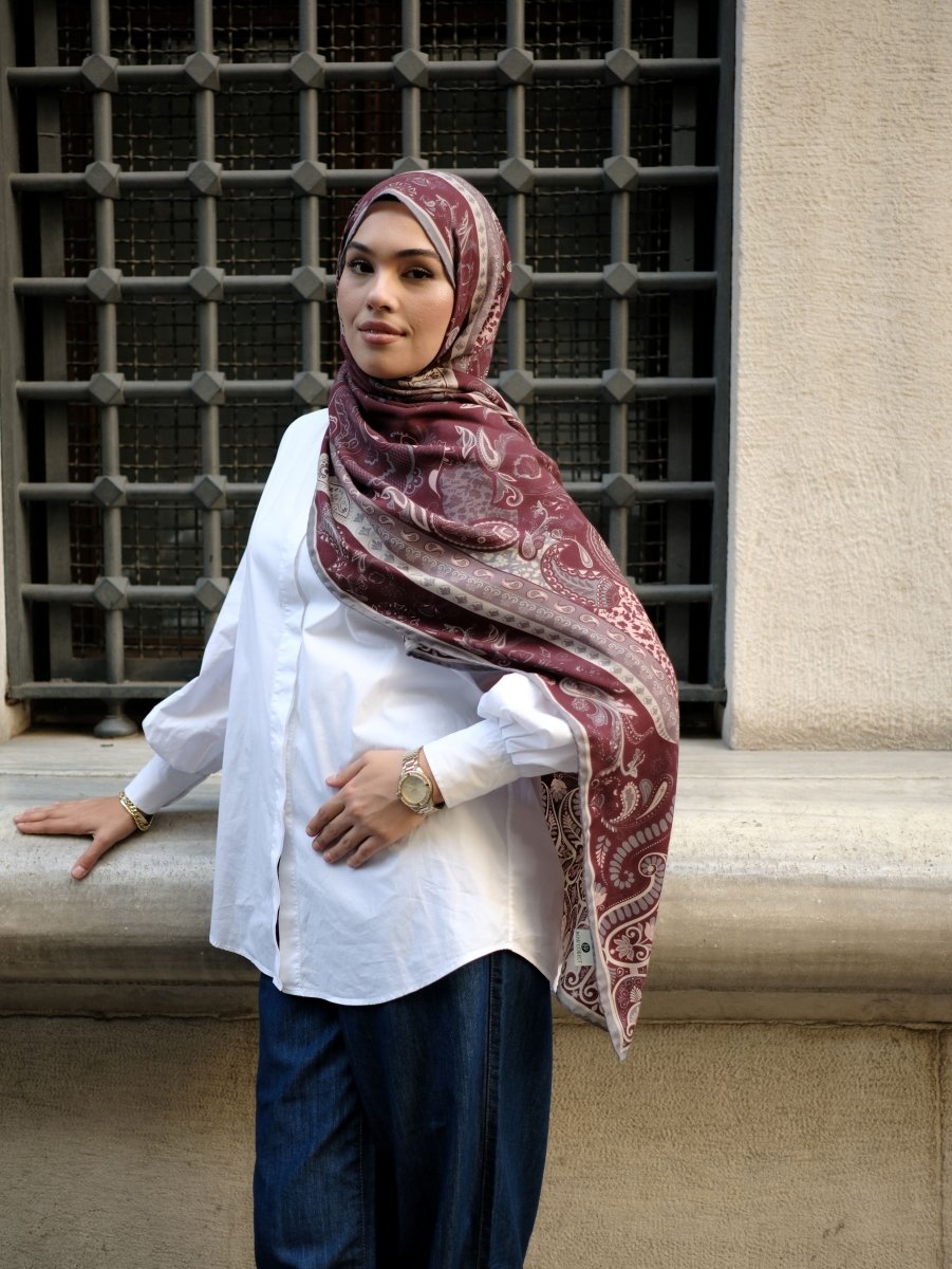 Paisley Harmony Yün İpek Bordo