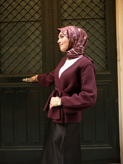 Floral Twill İpek Eşarp Bordo