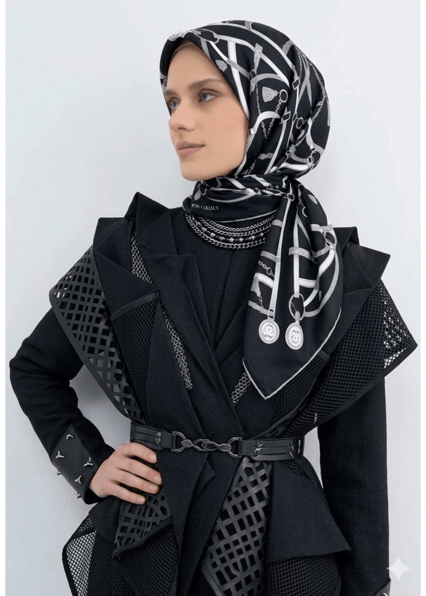 Kemer Twill İpek Eşarp Siyah